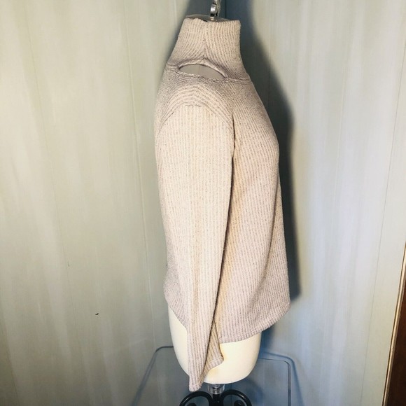 Clara Sun Woo Tan Knit Turtleneck Split Open Shoulder Neck Sweater Size S - Picture 3 of 11